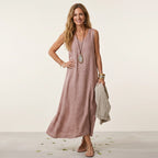 Sommerkleid für Damen in A-Linie mit Leinen ärmellos Altrosa 4