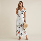 Sommerkleid für Damen in A-Linie mit Spitze im Blumenmuster Weiß 2