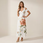 Sommerkleid für Damen in A-Linie mit Spitze im Blumenmuster Koralle 4
