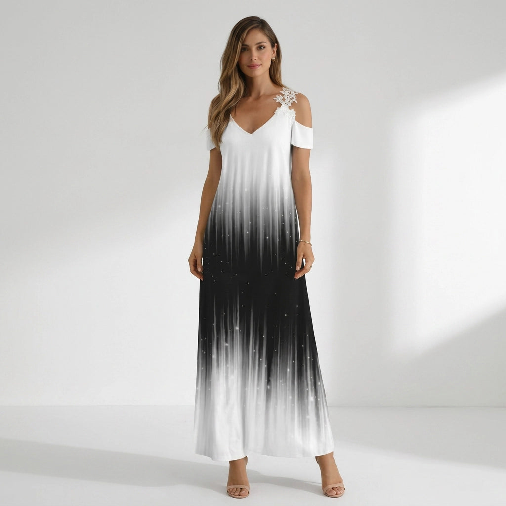 Sommerkleid für Damen in A-Linie mit Spitze im Blumenmuster Schwarz 5