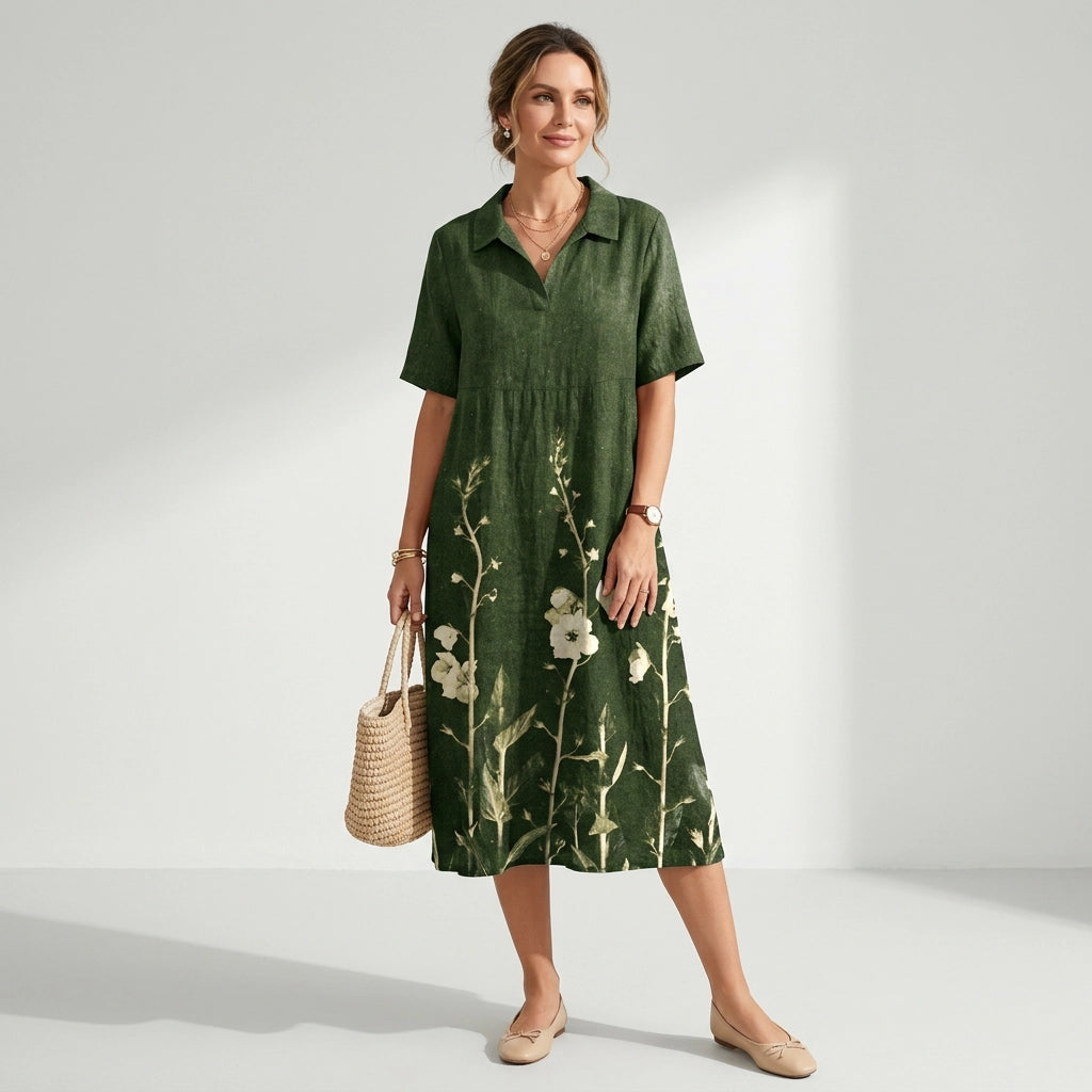 Sommerkleid für Damen in A-Linie mit V-Ausschnitt in Kurzarm-Form Grün 2