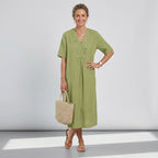 Sommerkleid für Damen in A-Linie mit V-Ausschnitt in Kurzarm-Form Grün 2