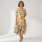 Sommerkleid für Damen in A-Linie mit V-Ausschnitt in Kurzarm-Form Orange 3