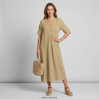 Sommerkleid für Damen in A-Linie mit V-Ausschnitt in Kurzarm-Form Beige 4