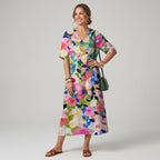 Sommerkleid für Damen in A-Linie mit V-Ausschnitt in Kurzarm-Form Rosa 5