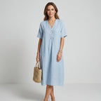 Sommerkleid für Damen in A-Linie mit V-Ausschnitt in Kurzarm-Form Blau 5