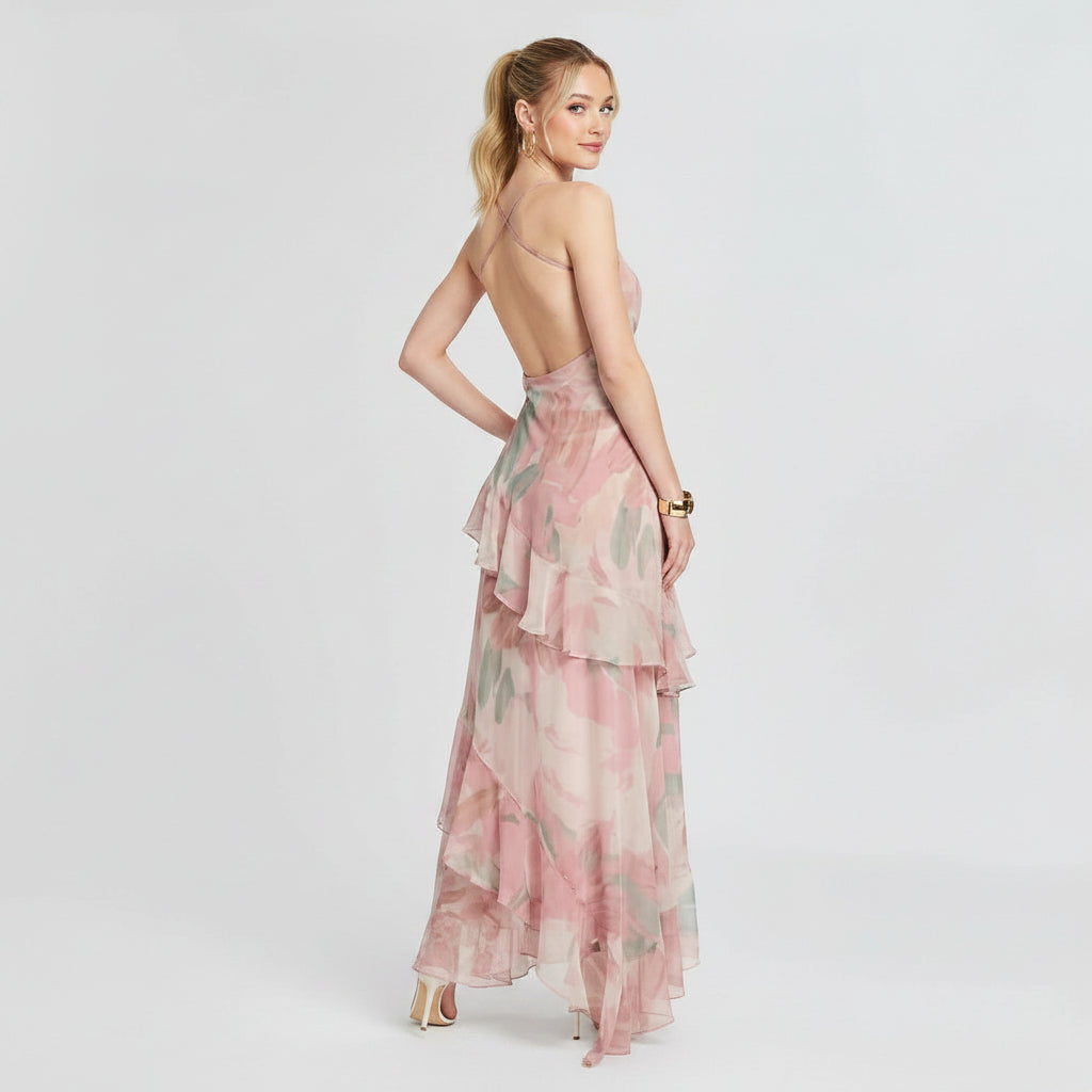Sommerkleid für Damen mit rückenfreiem Schnitt im luftigen Stil für festliche Anlässe Rosa 1