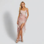 Sommerkleid für Damen mit rückenfreiem Schnitt im luftigen Stil für festliche Anlässe Rosa 2