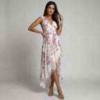Sommerkleid für Damen mit Wickeloptik im Blumenmuster mit V-Ausschnitt Weiß 5