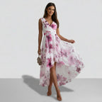 Sommerkleid für Damen mit Wickeloptik im Blumenmuster mit V-Ausschnitt Rosa 7