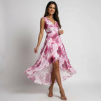 Sommerkleid für Damen mit Wickeloptik im Blumenmuster mit V-Ausschnitt Lila 8