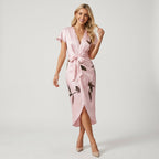 Sommerkleid für Damen mit Wickeloptik mit V-Ausschnitt mit Kurzarm Rosa 5