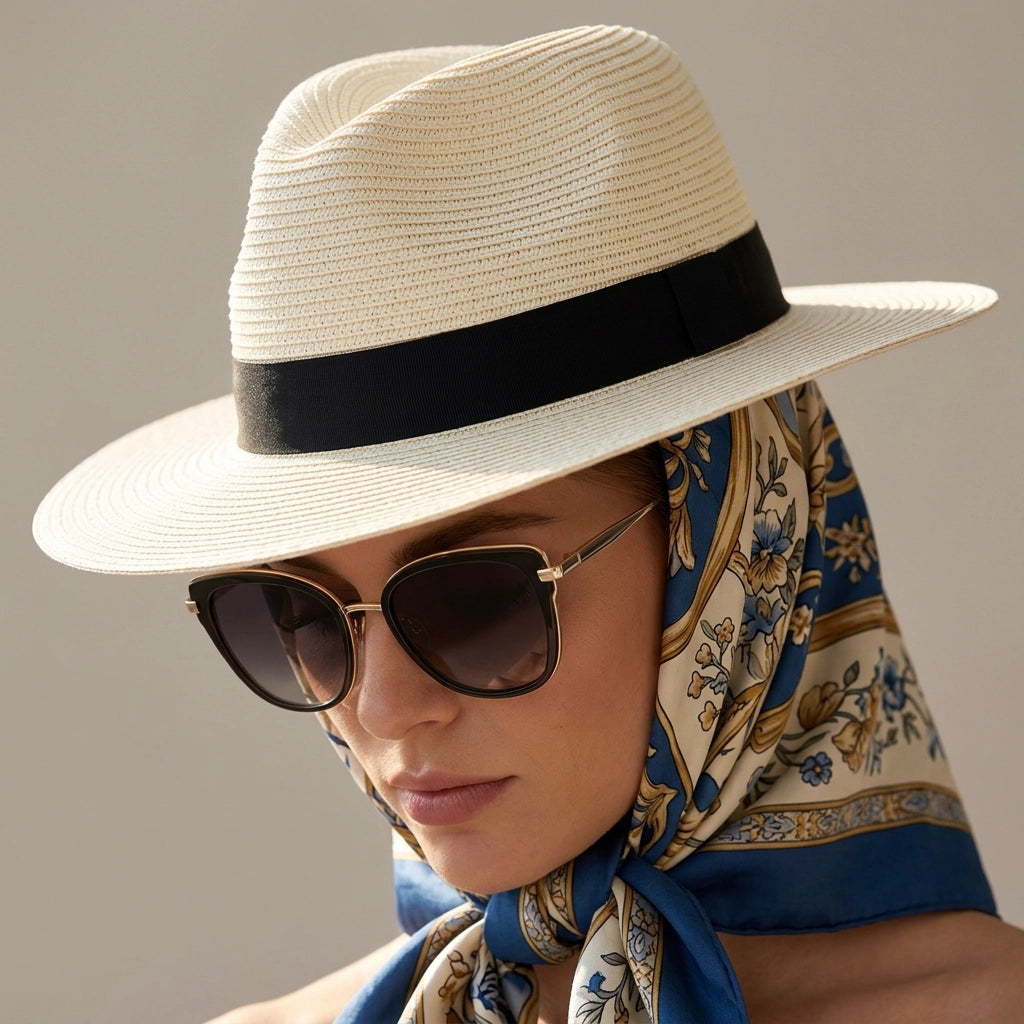 Sonnenhut für Damen aus Stroh mit großer Krempe im eleganten Stil Weiß 6