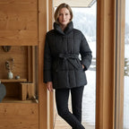 Steppjacke für Damen im Oversize-Schnitt mit Gürtel aus Daunen Schwarz 1