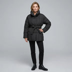 Steppjacke für Damen im Oversize-Schnitt mit Gürtel aus Daunen Schwarz 10