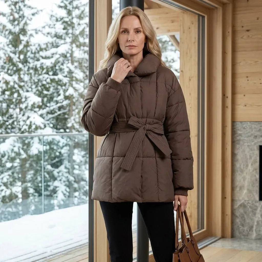 Steppjacke für Damen im Oversize-Schnitt mit Gürtel aus Daunen Braun 2
