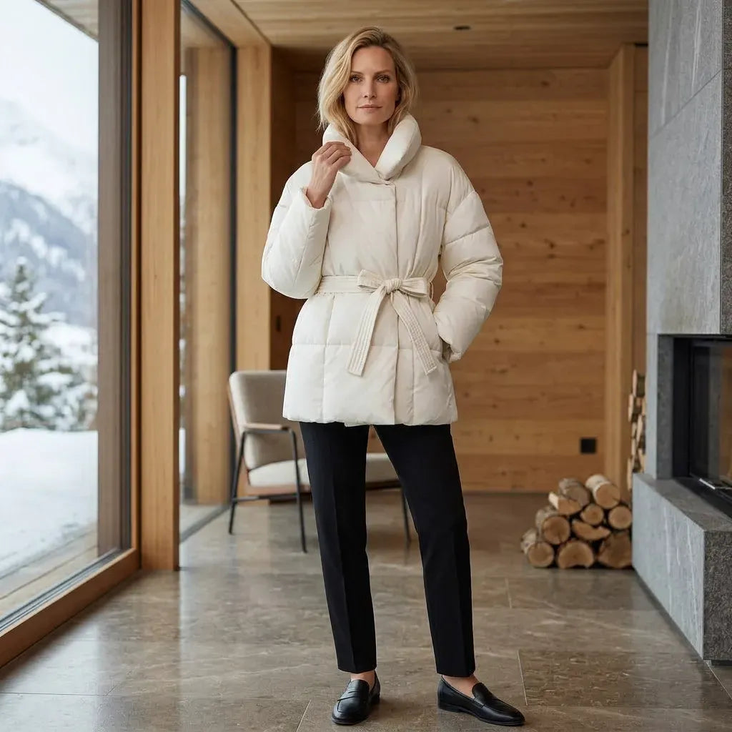 Steppjacke für Damen im Oversize-Schnitt mit Gürtel aus Daunen Weiß 3
