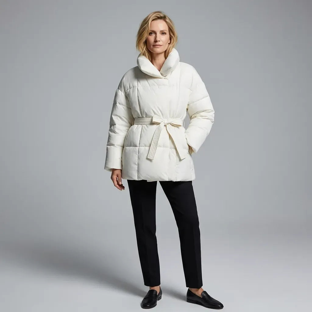 Steppjacke für Damen im Oversize-Schnitt mit Gürtel aus Daunen Weiß 8