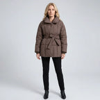 Steppjacke für Damen im Oversize-Schnitt mit Gürtel aus Daunen Braun 9