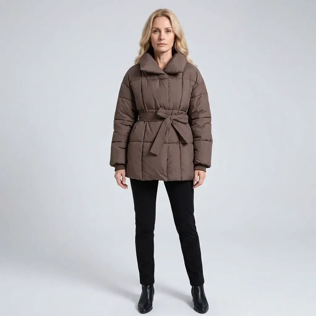 Steppjacke für Damen im Oversize-Schnitt mit Gürtel aus Daunen Braun 9