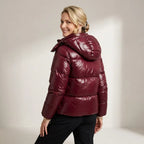 Steppjacke für Damen in glänzender Optik mit Kapuze im sportlichen Stil Bordeaux 6