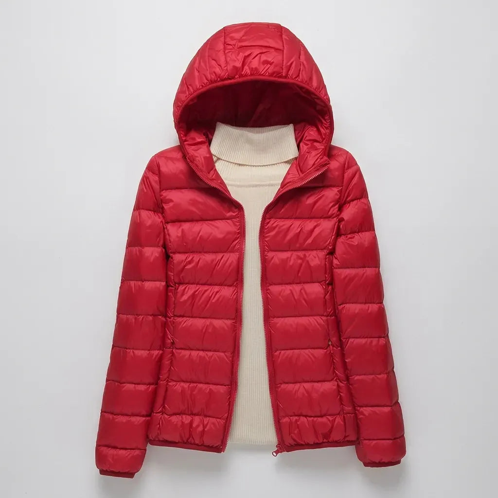 Steppjacke für Damen in taillierter Passform mit Kapuze im sportlichen Stil Dunkelrot 13