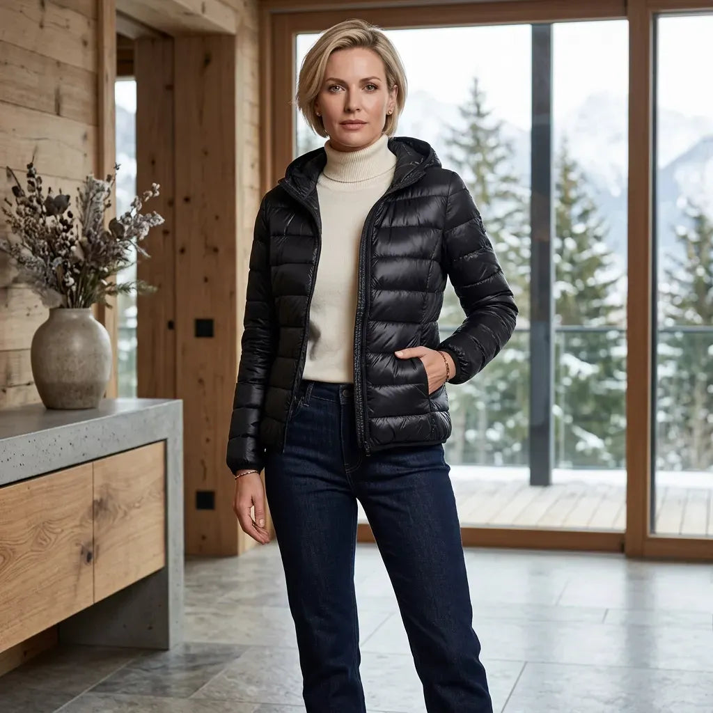 Steppjacke für Damen in taillierter Passform mit Kapuze im sportlichen Stil Schwarz 14