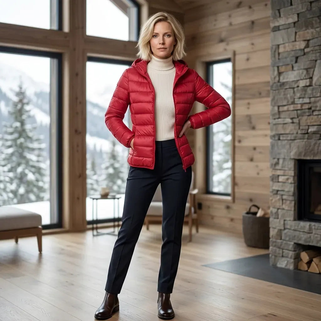 Steppjacke für Damen in taillierter Passform mit Kapuze im sportlichen Stil Rot 4
