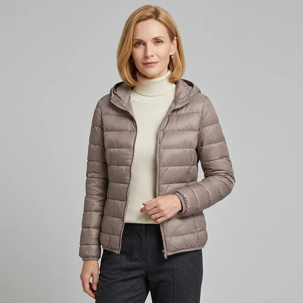 Steppjacke für Damen in taillierter Passform mit Kapuze im sportlichen Stil Khaki 6