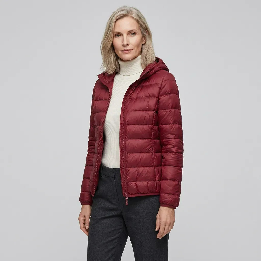 Steppjacke für Damen in taillierter Passform mit Kapuze im sportlichen Stil Dunkelrot 7