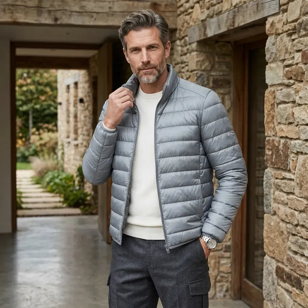 Steppjacke für Herren mit schmaler Passform aus glänzendem Synthetikmaterial mit Stehkragen Grau 10