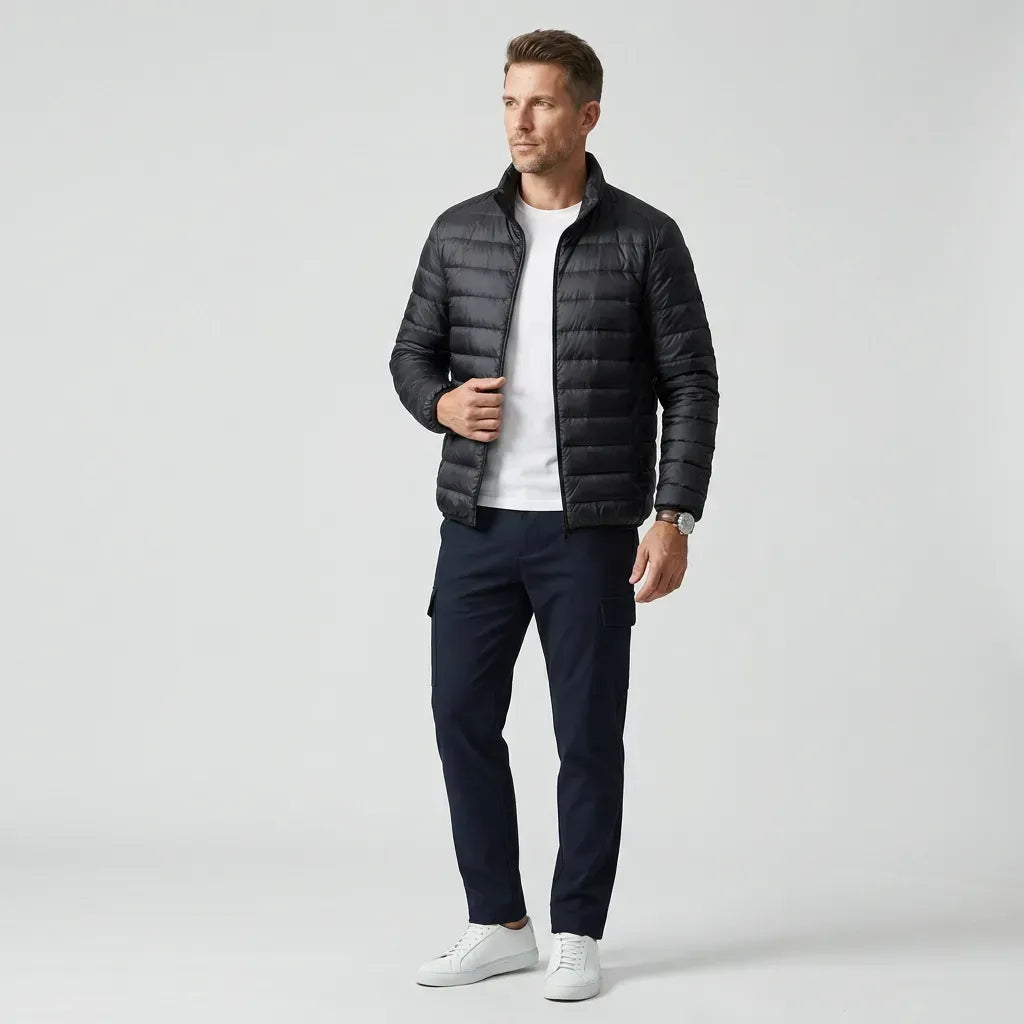 Steppjacke für Herren mit schmaler Passform aus glänzendem Synthetikmaterial mit Stehkragen Schwarz 2