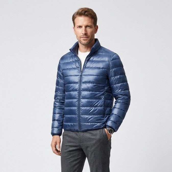 Steppjacke für Herren mit schmaler Passform aus glänzendem Synthetikmaterial mit Stehkragen Dunkelblau 3