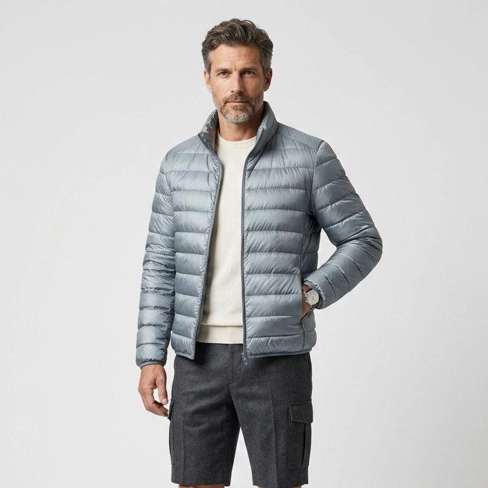 Steppjacke für Herren mit schmaler Passform aus glänzendem Synthetikmaterial mit Stehkragen Grau 4