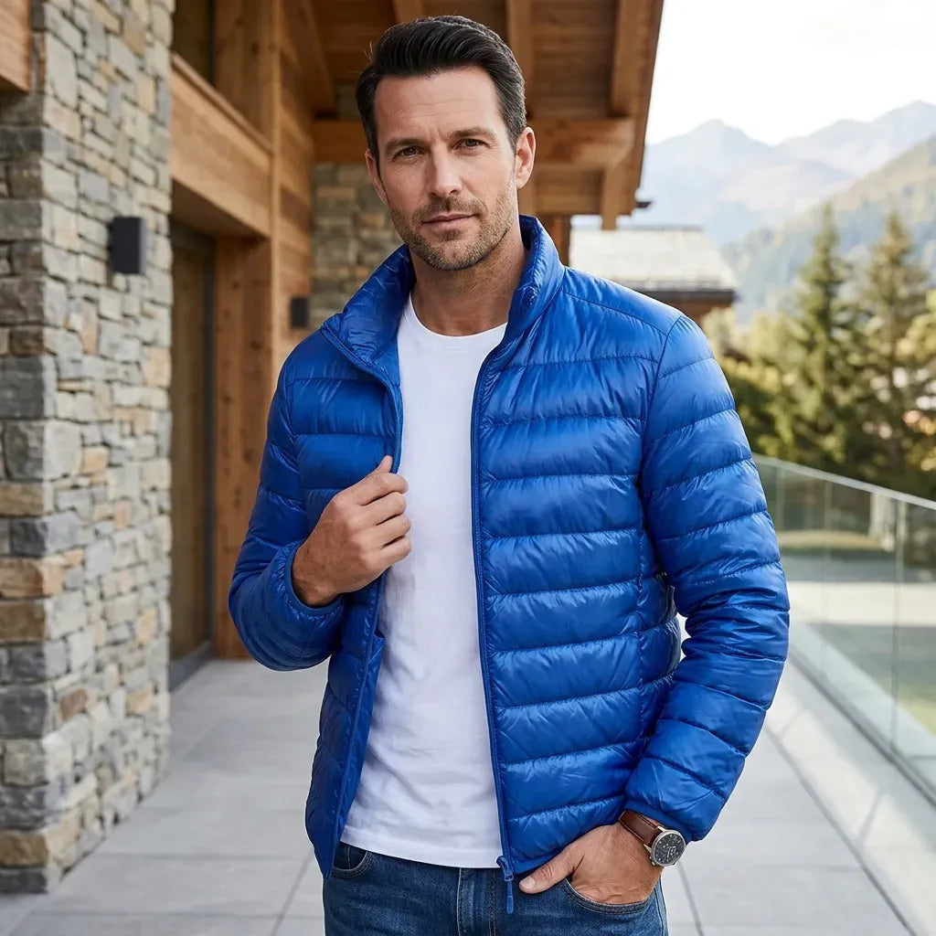 Steppjacke für Herren mit schmaler Passform aus glänzendem Synthetikmaterial mit Stehkragen Blau 7
