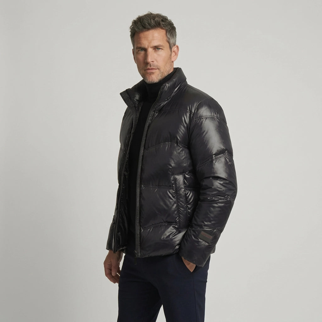 Steppmantel für Herren mit Steppung aus Polyester im Stehkragen-Design Schwarz 4