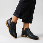 Stiefeletten für Damen aus Leder mit Blockabsatz mit Reißverschluss Schwarz 1