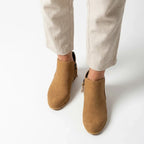 Stiefeletten für Damen aus Leder mit Blockabsatz mit Reißverschluss Hellbraun 2