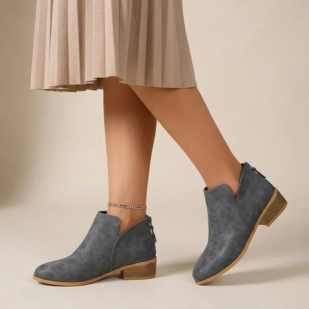 Stiefeletten für Damen aus Leder mit Blockabsatz mit Reißverschluss Grau 3