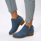 Stiefeletten für Damen aus Leder mit Blockabsatz mit Reißverschluss Blau 4