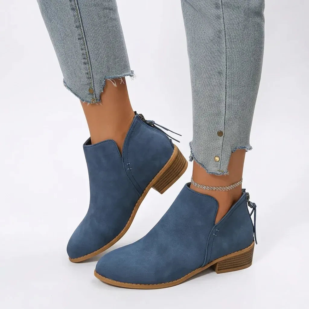 Stiefeletten für Damen aus Leder mit Blockabsatz mit Reißverschluss Blau 4