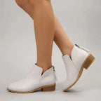 Stiefeletten für Damen aus Leder mit Blockabsatz mit Reißverschluss Weiß 5
