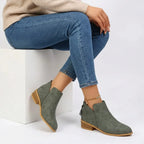 Stiefeletten für Damen aus Leder mit Blockabsatz mit Reißverschluss Grün 6