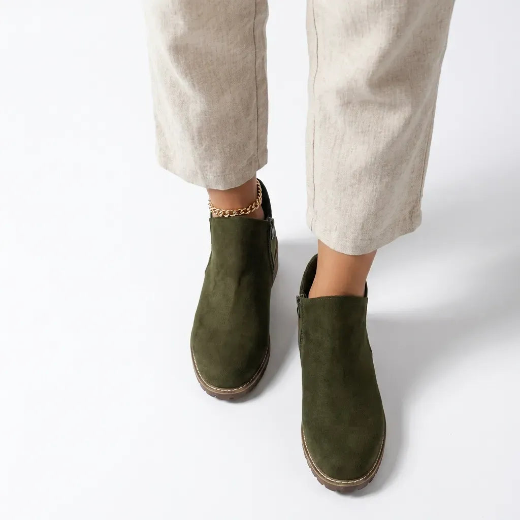 Stiefeletten für Damen mit Blockabsatz aus Veloursleder im eleganten Stil Grün 2