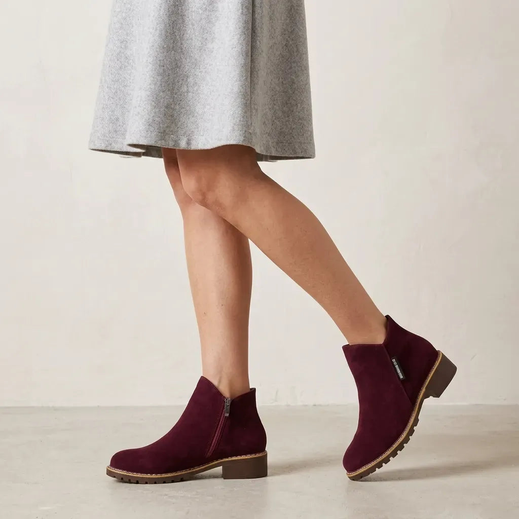 Stiefeletten für Damen mit Blockabsatz aus Veloursleder im eleganten Stil Rot 3