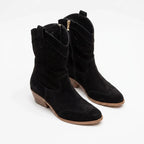 Stiefeletten mit Absatz für Damen mit Kurzschaft aus Veloursleder mit Lochmuster Schwarz 2