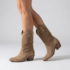 Stiefeletten mit Absatz für Damen mit Kurzschaft aus Veloursleder mit Lochmuster Braun 5