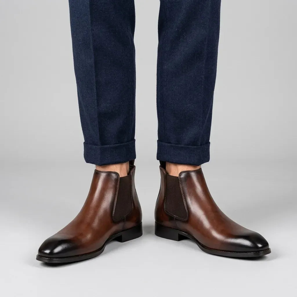 Stiefeletten mit Absatz für Herren aus Echtleder im klassischen Stil Braun 3