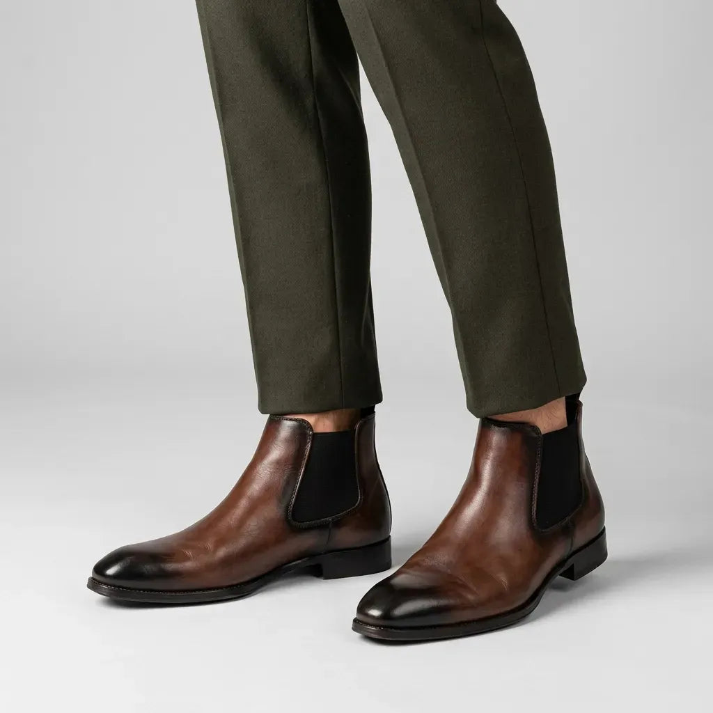 Stiefeletten mit Absatz für Herren aus Echtleder im klassischen Stil Braun 4
