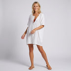 Strandkleid für Damen im A-Linien-Schnitt aus Baumwolle Weiß 12